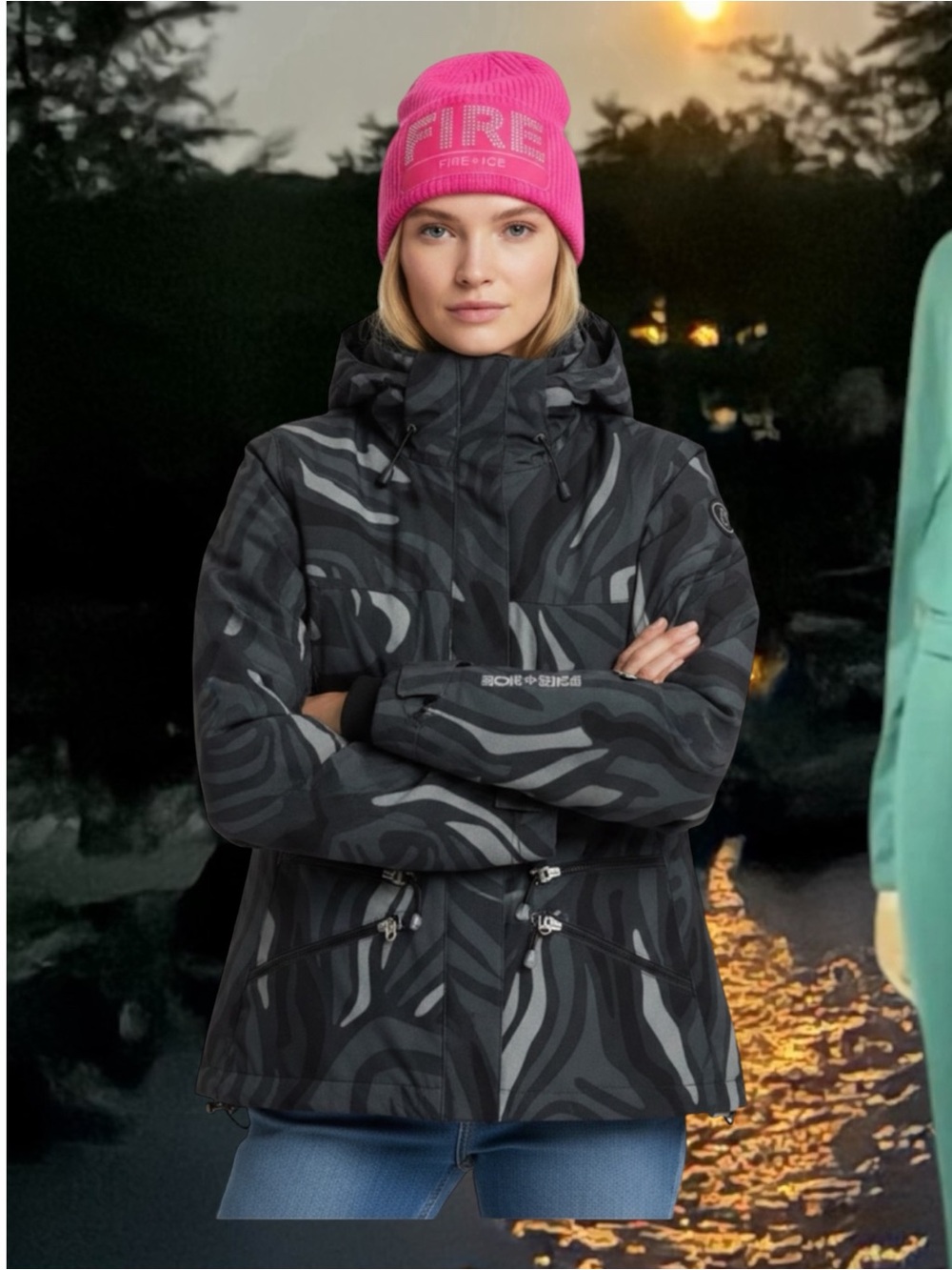 Bogner Women's Fire And Ice Dark Charcoal Patterned Ski Jacket